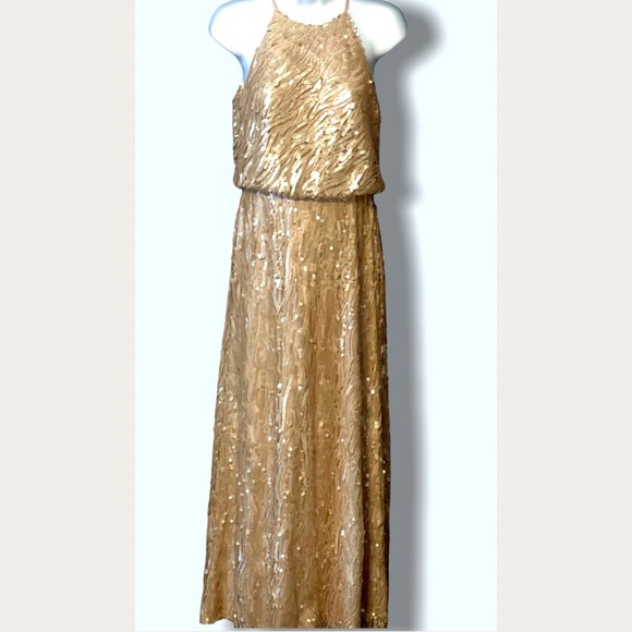 SALE New Donna Morgan x BHLDN Alana 0, 4 & 10 Gold Sequin Maxi Gown - Picture 10 of 11